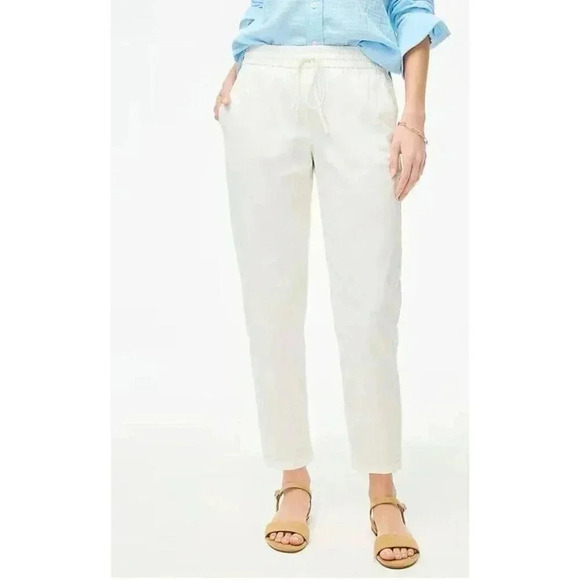 J Crew New Seaside Pant Women White Linen Blend Pull On Pockets Travel Size 8 - Picture 1 of 12